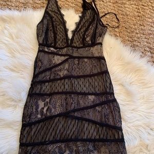 bebe Bodycon Lace Mini Dress Black